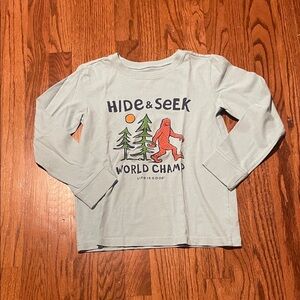 Life Is Good Light Blue Long Sleeve Tee with Bigfoot Graphic